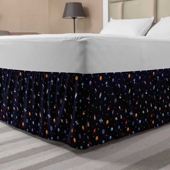 Alien Complex Ruffle Spaceship Bed Skirt, Science Fiction Themed Comet Alien Atom on Starry ...