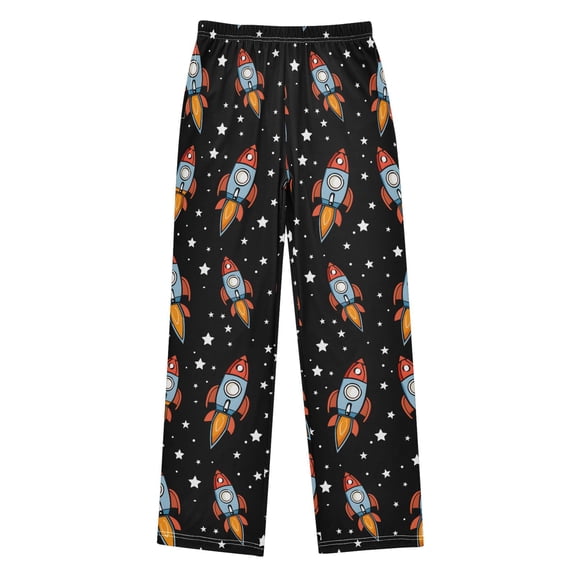 Spaceship Cartoon Character on Black Background Christmas Pajama Pants Soft and Lightweight Elastic Waistband Christmas Pajama Pants