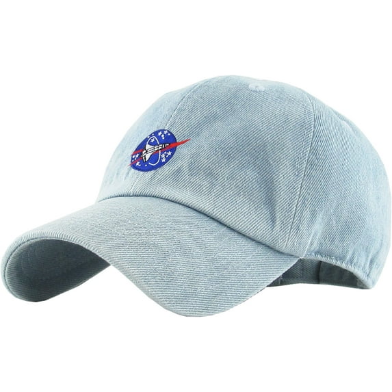 Spaceship Denim Dad Hat Baseball Cap Polo Style Adjustable NASA Galaxy Alien UFO Face ET E.T. Saucer Rocket Planets Earth Mars Moon