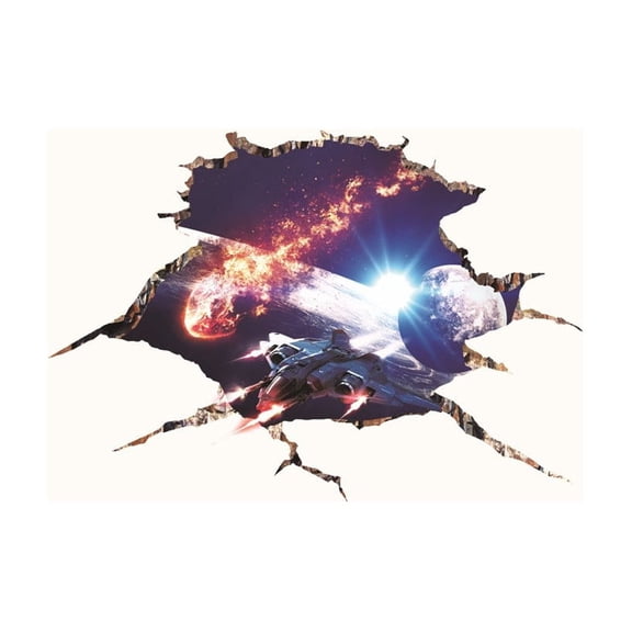 Spaceship Floor Sticker Broken Ground Decal Sci-Fi Fighter Jet Vinyl Mural for Kids Room Bedroom