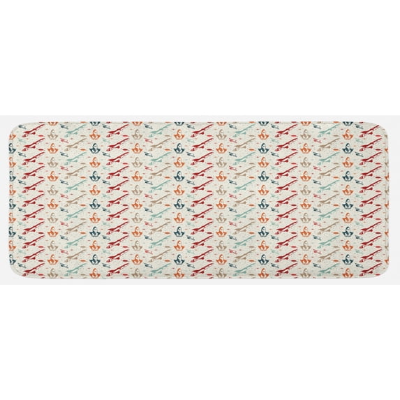 Spaceship Kitchen Mat, Rocket Designs Vintage Effect Exploration of the Universe Themed Vessel Image, Plush Decorative Kitchen Mat with Non Slip Backing, 47" X 19", Multicolor, by Ambesonne