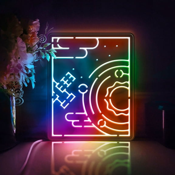 Spaceship Led Light Box, Dimmable Neon-Like Light Signs USB Power for Wall Decor Bedroom Decoration, Color Flow Effect (WxH) 16"x20"