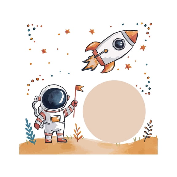Spaceship Rockets Cosmos Planets Stars Cartoon Wall Art Sticker Designs Vinyl Stickers For Home House Walls Rooms Windows Bedroom Decoration Size (28x28 inch)