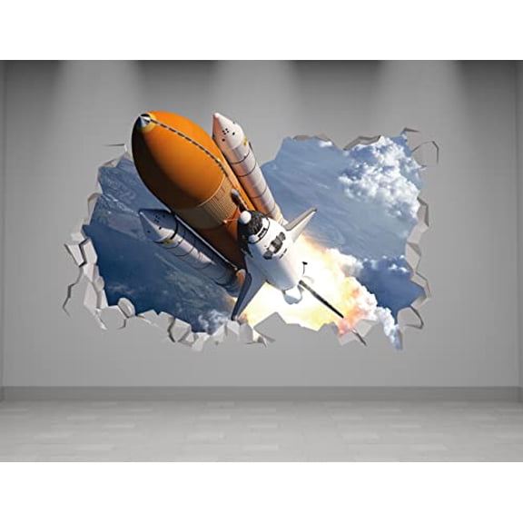 Spaceship Shuttle 3D Wall Decal - Space Themed Bedroom Decor - Space Wall Decor Art Peel & Stick (30"W x 18"H (76cm x 46cm))