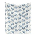 thumbnail image 1 of Spaceship Soft Flannel Fleece Blanket, Repetitive Disc Shaped Flying Saucers and Stars on Plain Backdrop, Cozy Plush for Indoor and Outdoor Use, 50" x 70", White and Pale Ceil Blue, by Ambesonne, 1 of 5
