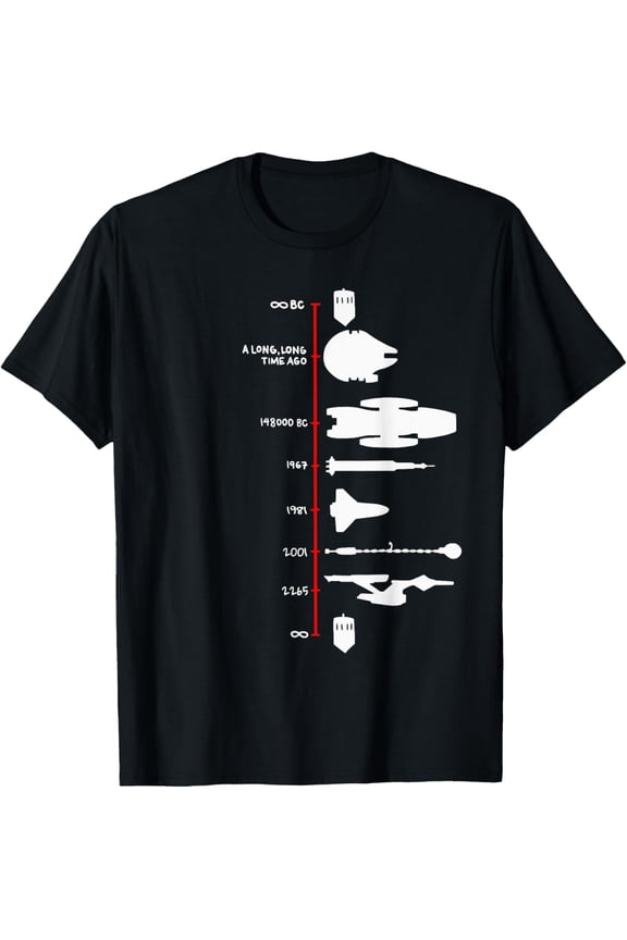 Spaceship Timeline Science Fiction Rocket T-Shirt men and women can wear, black, white, gifts