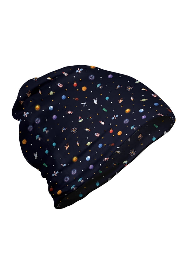 Spaceship Unisex Beanie, Stars Aliens Planets, Hiking Outdoors, Multicolor, by Ambesonne