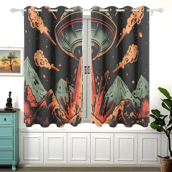 Spaceship Volcanos 5455 Inch Black Out Curtains 2 Packs Aesthetic for Bedroom Living Room Sliding Glass Doors Kitchen Windows
