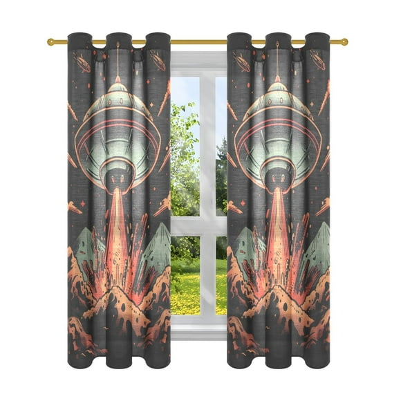 Spaceship Volcanos Blackout Curtains Patio Door Curtains Window Decoration for Bedroom Living Room 2 Panels