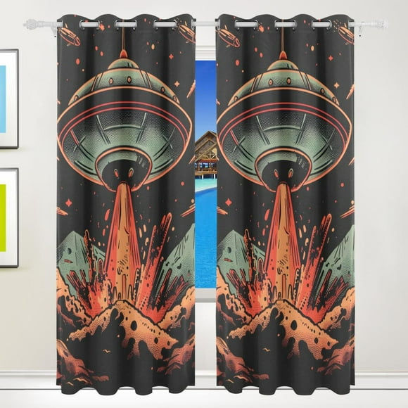 Spaceship Volcanos Curtains Black Out 72 Inch Length Curtains for Sliding Glass Doors Bedroom Living Room 2 Pack
