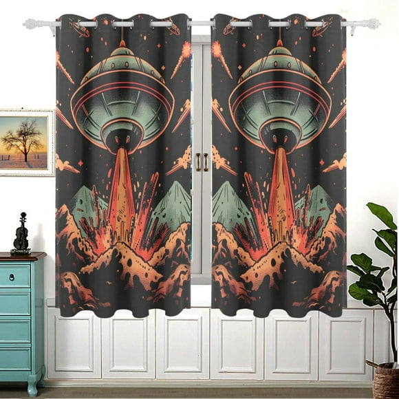 Spaceship Volcanos Curtains Black Out Curtains for Sliding Glass Doors Bedroom Living Room Bathroom 2 Panels Set