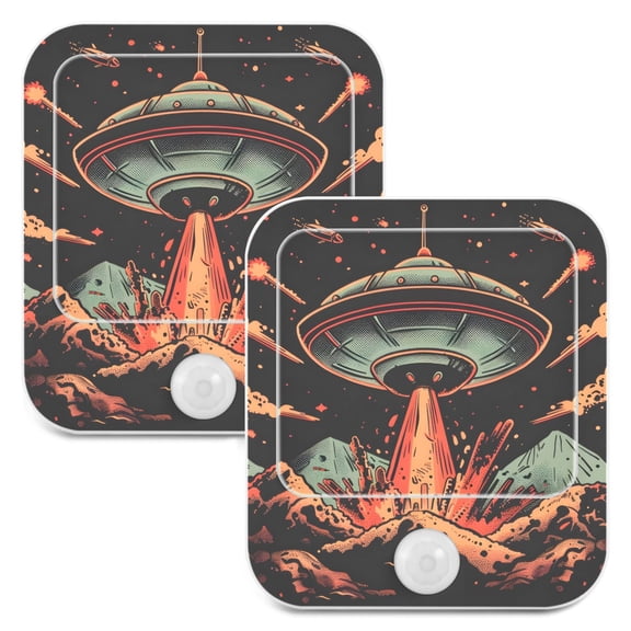 Spaceship Volcanos Night Lights Plug into Wall LED with Auto Light Sensor Warm Light for Kids Hallway Bedroom Living Room Kitchen Bathroom Set of 2