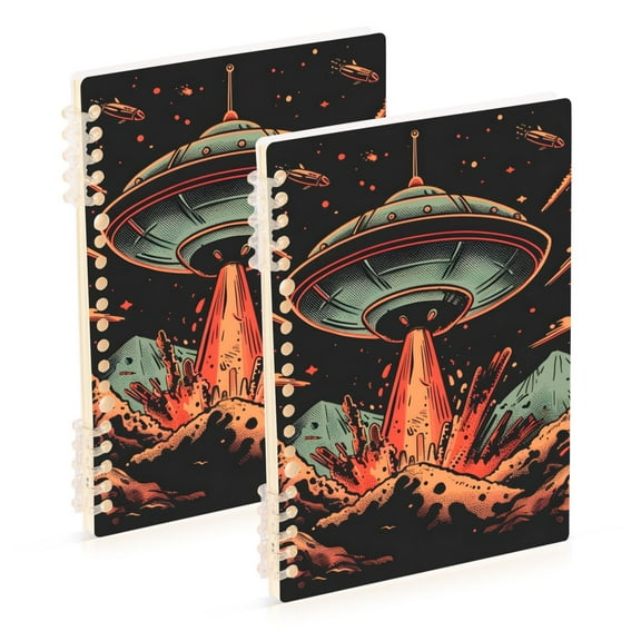 Spaceship Volcanos Ring Binder Notebook Journey Note Diary College Ruled Spiral Notebook Study Loose Leaf Paper A5 60 Pages