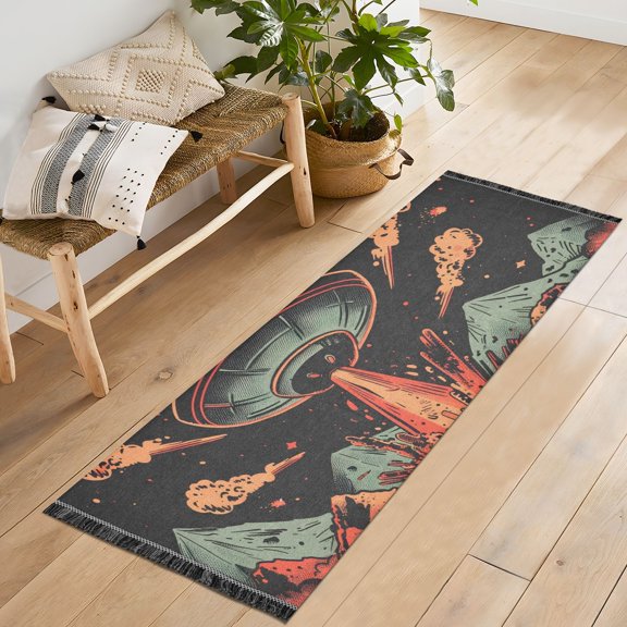 Spaceship Volcanos Runner Rug Machine Washable Area Rugs Carpet Non Slip Entryway Mat for Bedroom Entryway Front Door