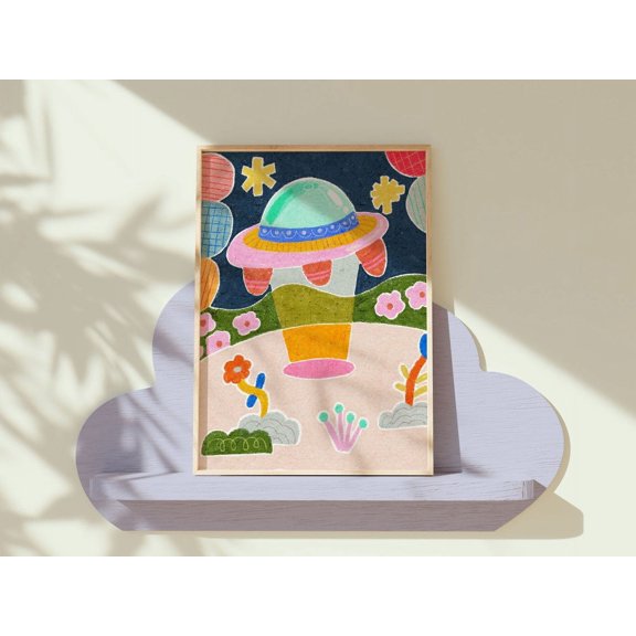 Spaceship Wall Art Colorful Wall Art Nursery Wall Art Acrylic Art Kids Room Print Cute Pastel Art Print Wall Art Modern Wall Decor Wall Art