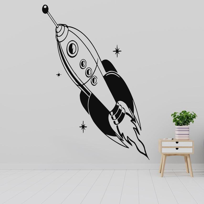 Spaceship Wall Sticker Rocket Space Nursery Kids Room Wall Decal ...
