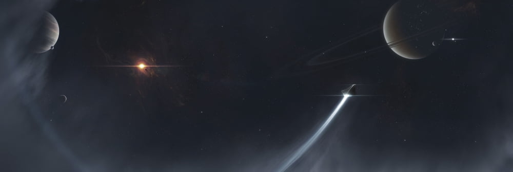 Spaceship escaping from a Sun which is about to implode Canvas Art - Tomasz DabrowskiStocktrek Images (24 x 9)