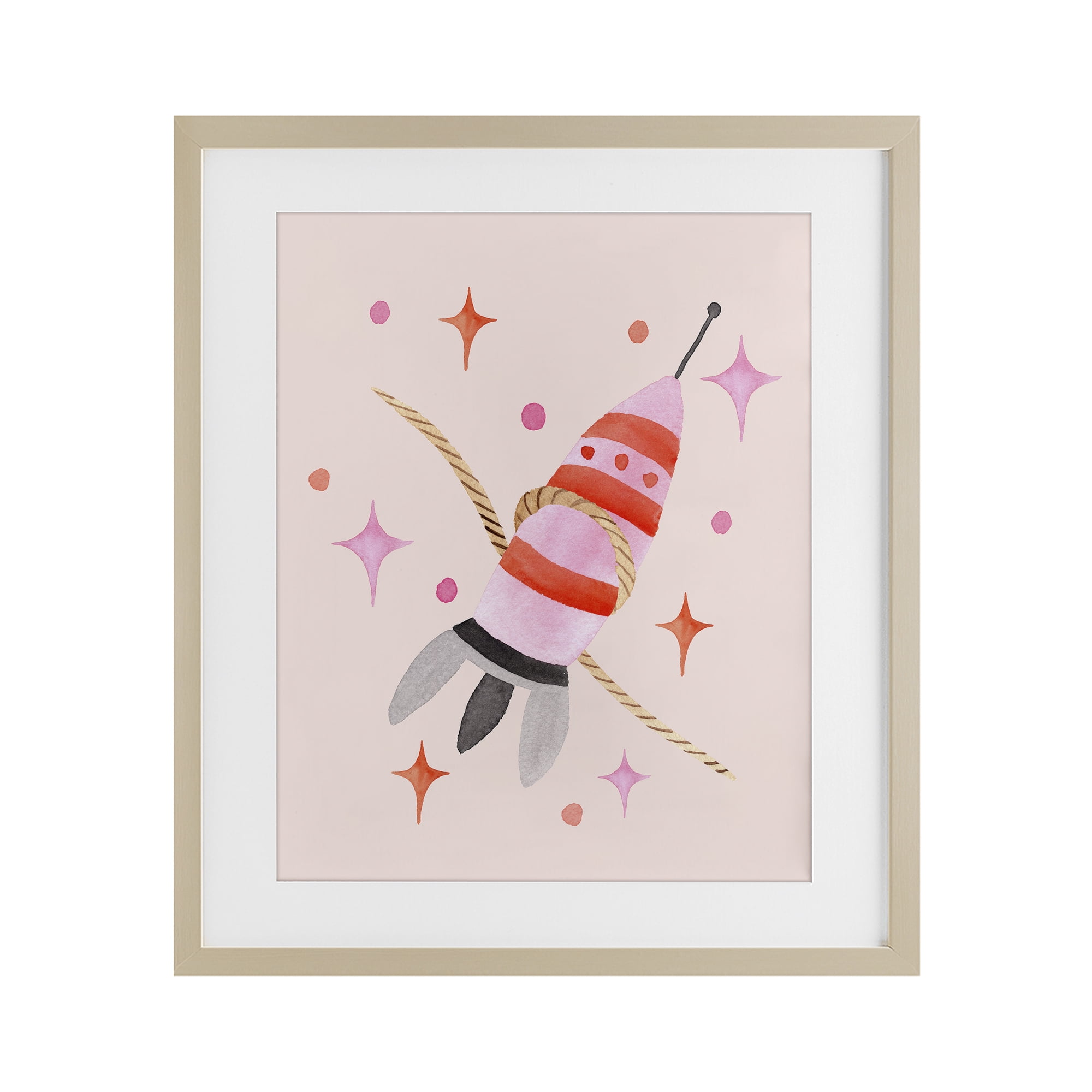 Spaceship with Lasso Birch Framed Print Under Glass, design by Nina Jacobs