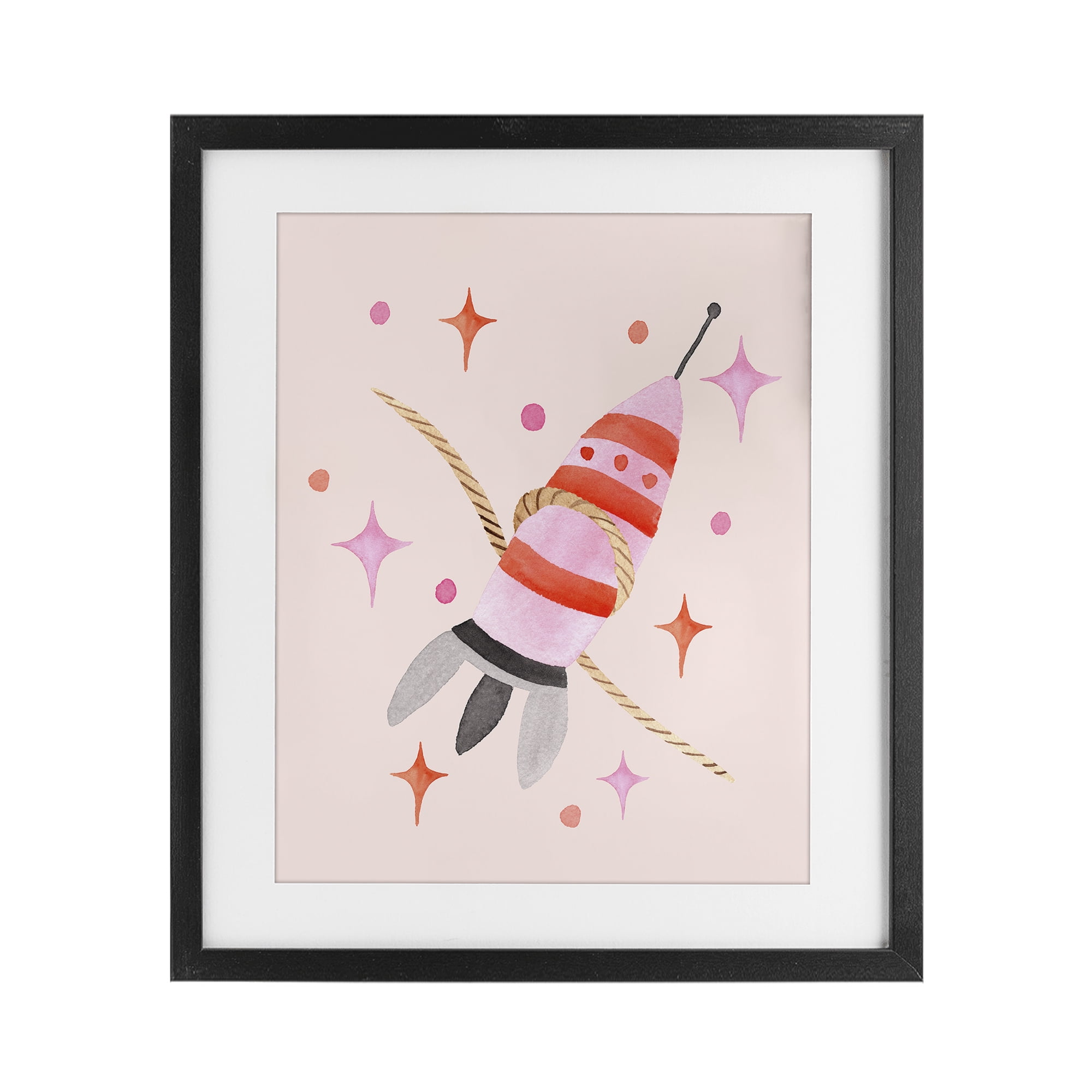 Spaceship with Lasso Black Framed Print Under Glass, design by Nina Jacobs