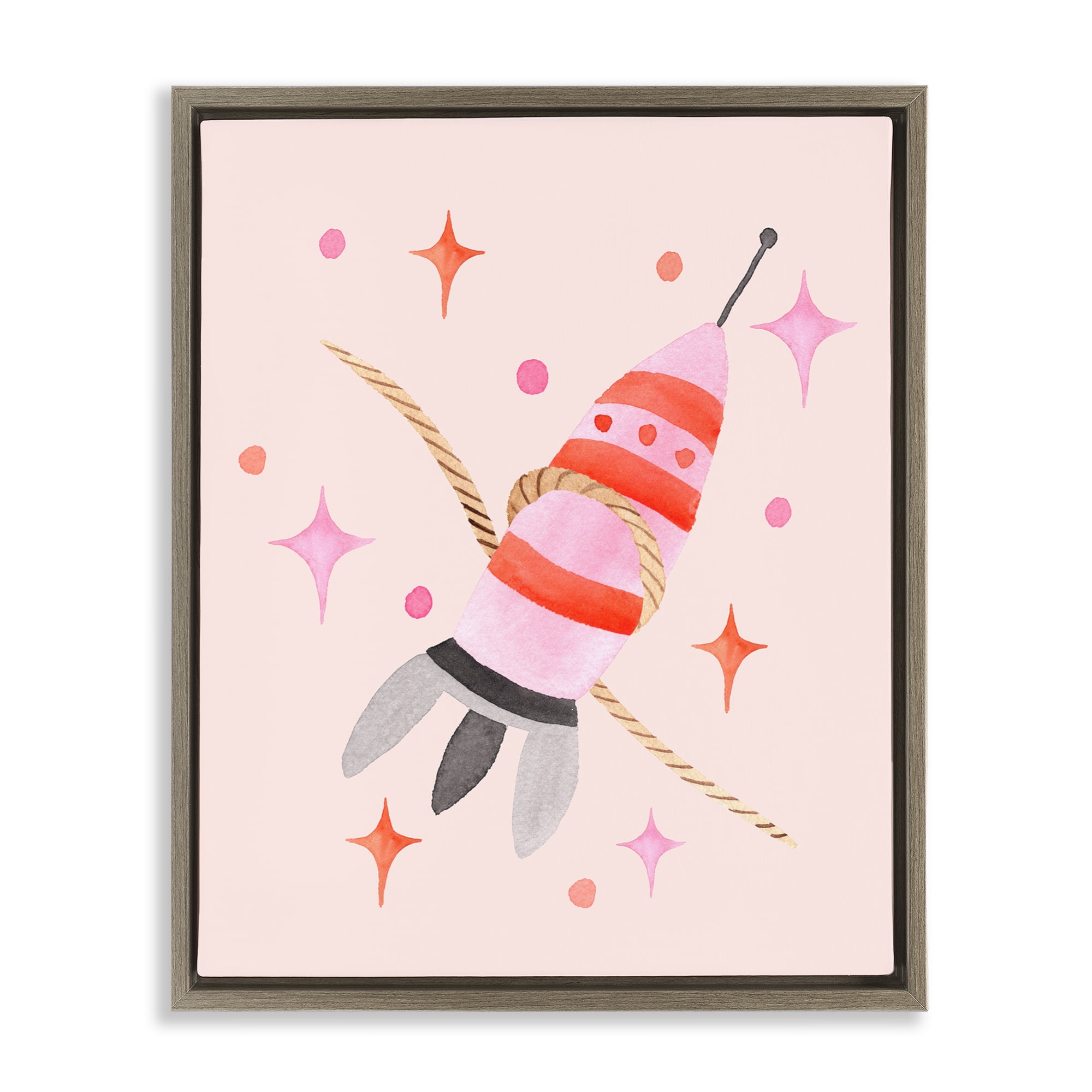Spaceship with Lasso Brown Framed Floater Canvas Wall Art, design by Nina Jacobs