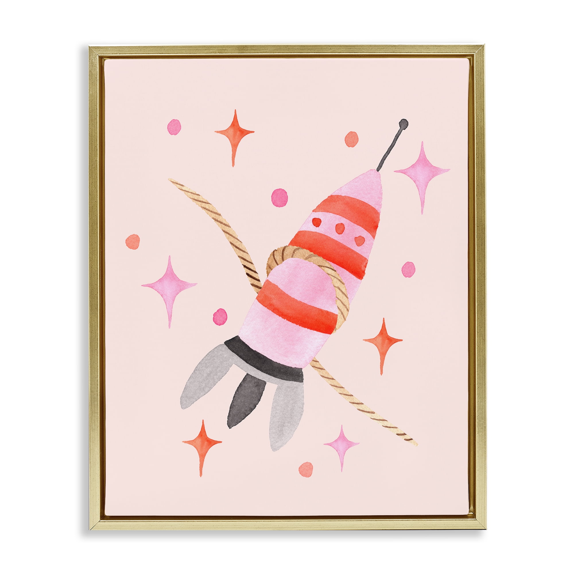 Spaceship with Lasso Gold Framed Floater Canvas Wall Art, design by Nina Jacobs