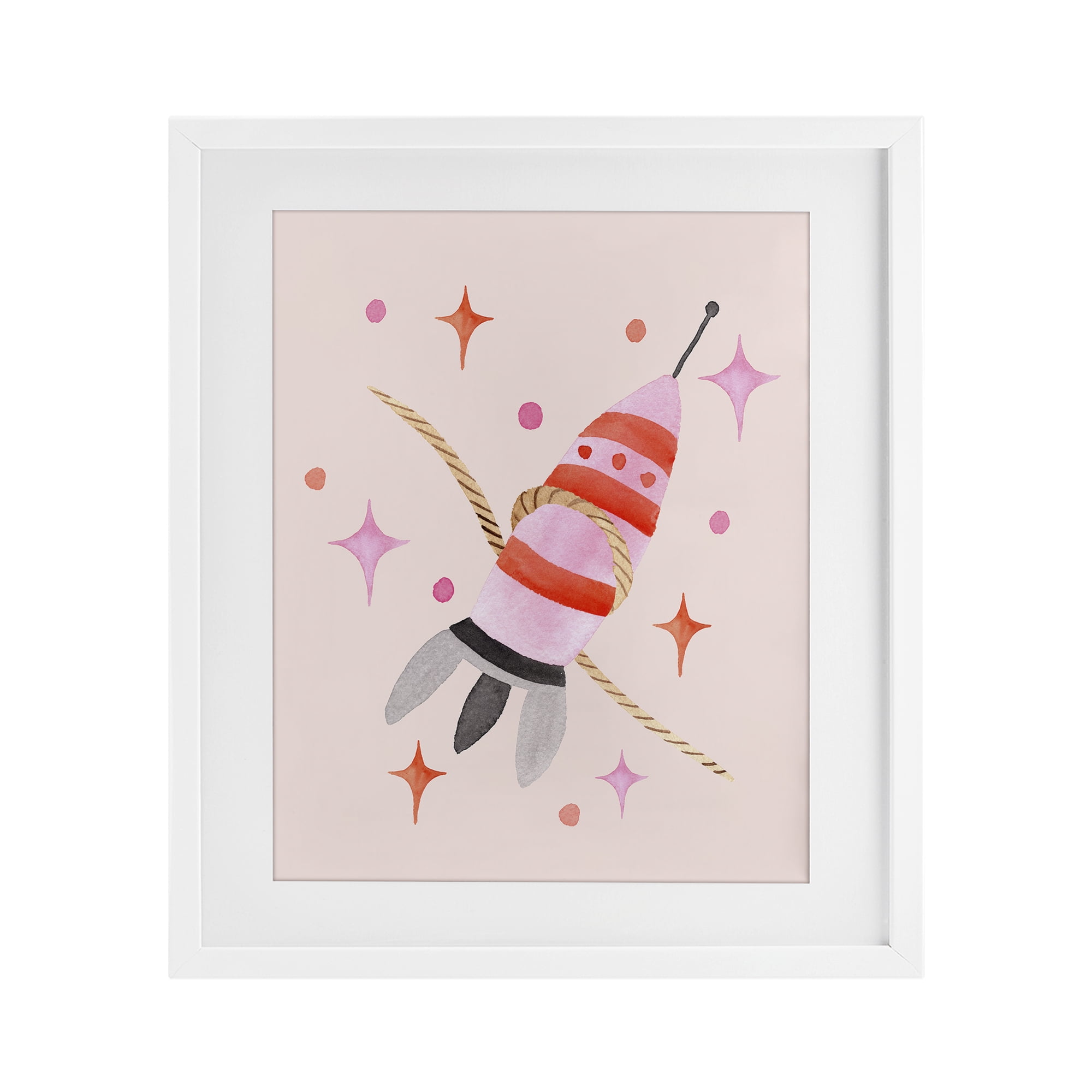Spaceship with Lasso White Framed Print Under Glass, design by Nina Jacobs