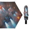 thumbnail image 1 of Spaceships Flying over City Compact Sun Umbrella Windproof Travel Umbrellas for Rain Strong Portable UV Protection, 1 of 8