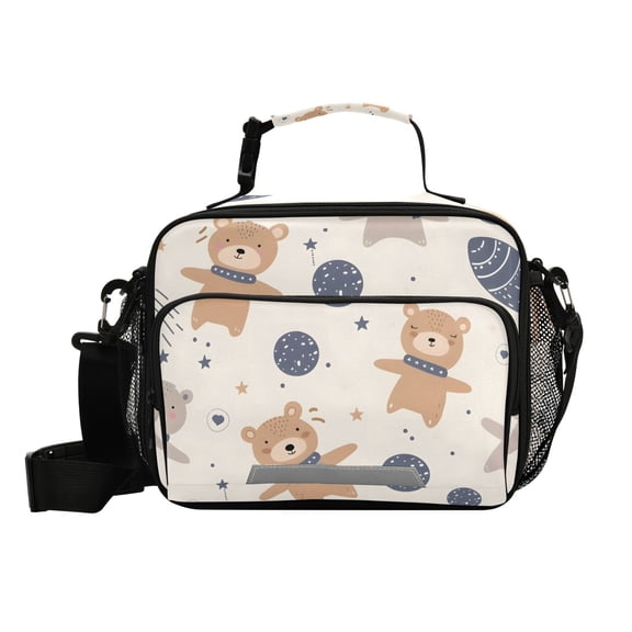 Spaceships Planets Bears Insulated Lunch Bag Portable Cooler Bag Mommy Bag Large Capacity 6L