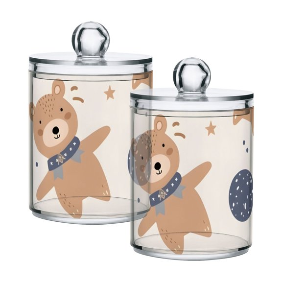 Spaceships Planets Bears Translucent Plastic Cans Storage Canisters with Lid Set of 2