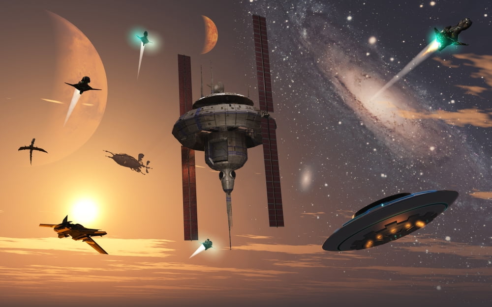 Spaceships used by different alien races are scattered throughout the galaxy Canvas Art - Mark StevensonStocktrek Images (36 x 23)