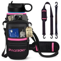 Spacetrony Water Bottle Sleeve with Straps for 12/18/32 oz Water Bottle, Neoprene Water Bottle Carrier with Two Zippered Pockets for Phone, Keys and Cards, Colors Black and Pink