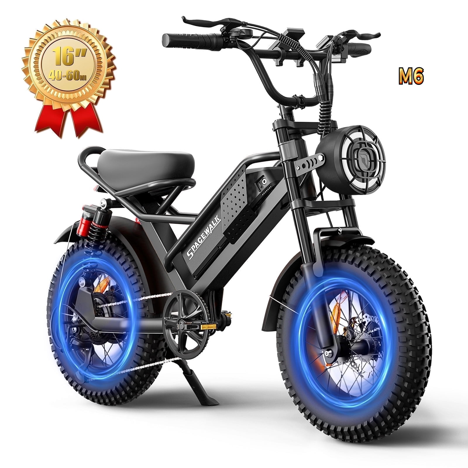 Spacewalk 16" Fat Tire Electric Bike, 750W Motor, 21.7 MPH, 48V 15Ah Removable Battery, Compact E-Bike for Teens & Adults, Dual Suspension