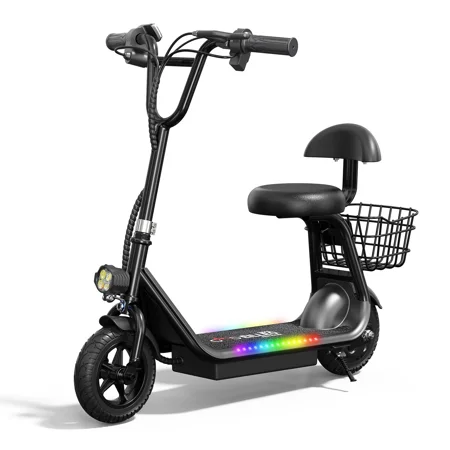 Spacewalk EB008 Electric Scooter with Seat for Teens Kids Aged 4-8, Foldable Bluetooth Music Speaker E-Scooter, 132lbs Max Load E Mopeds, Black