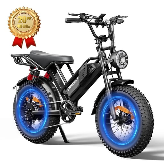 SPACEWALK Electric Bike for Adults, 750W Motor, 20"x4" Fat Tires, 25mph Top Speed, 48V 15Ah Removable Battery, Dual Front & Rear Suspension for Smooth Riding, for gift