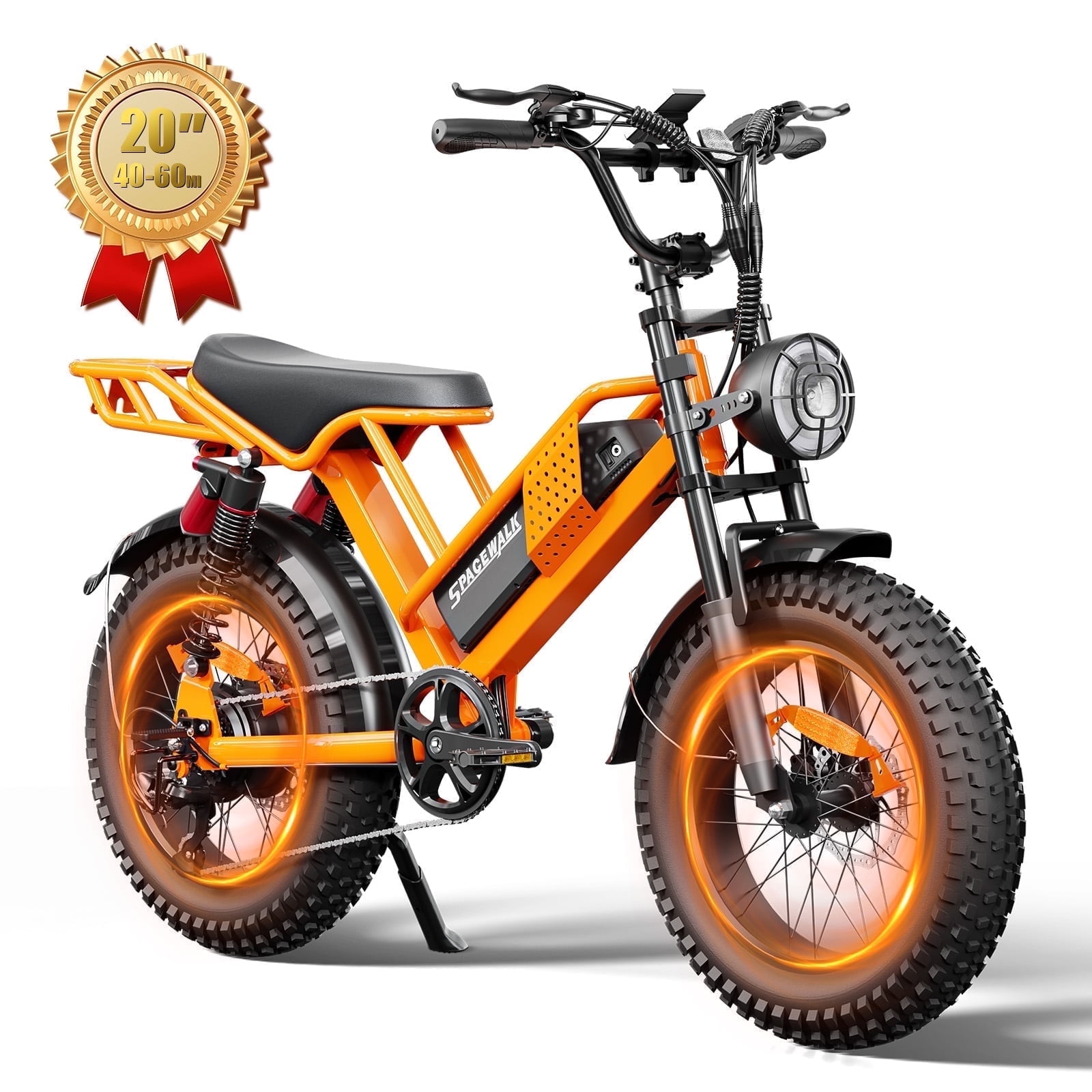 SPACEWALK Electric Bike for Adults, 750W Motor, 20"x4" Fat Tires, 25mph Top Speed, 48V 15Ah Removable Battery, Dual Front & Rear Suspension for Smooth Riding