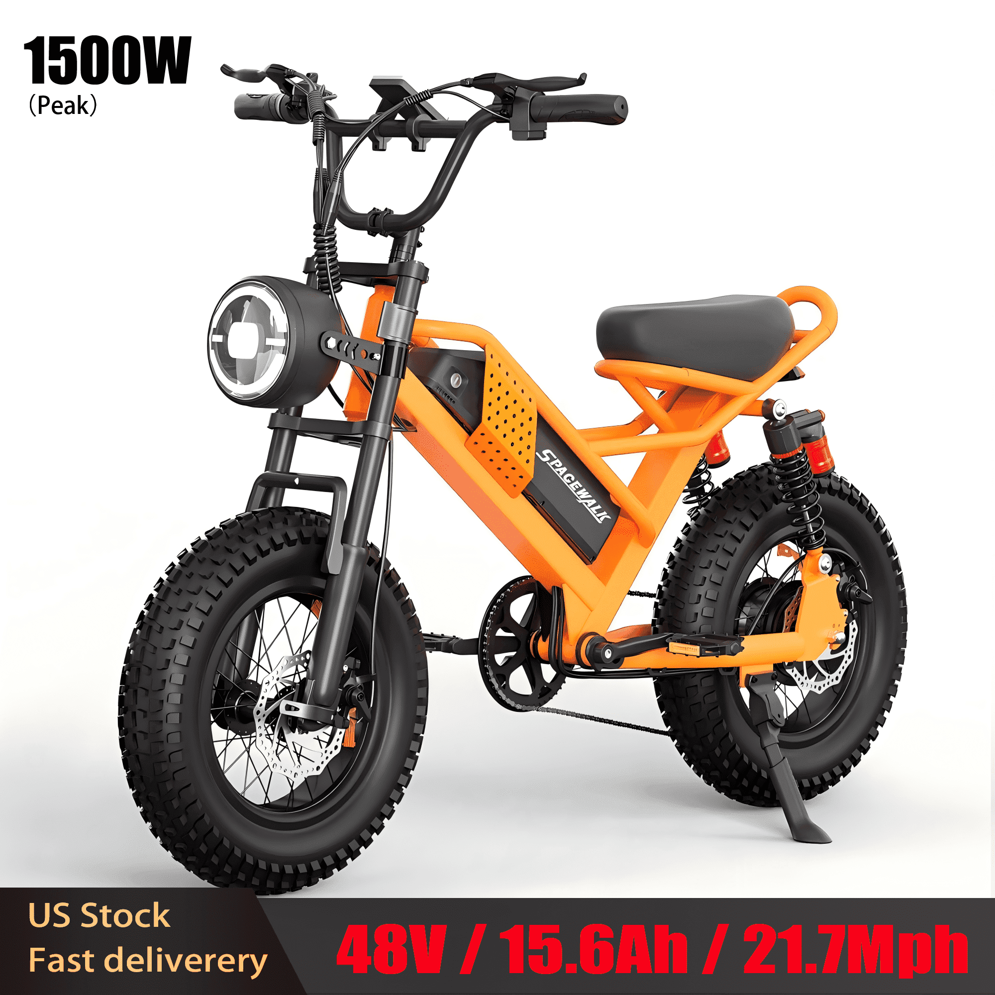 Spacewalk M6 Electric Bike M6 for Teens/Adults,48V 15Ah Removable Battery,1500W Peak Motor,21.7mph,16"Fat tire Ebike Dual Suspension UL2849