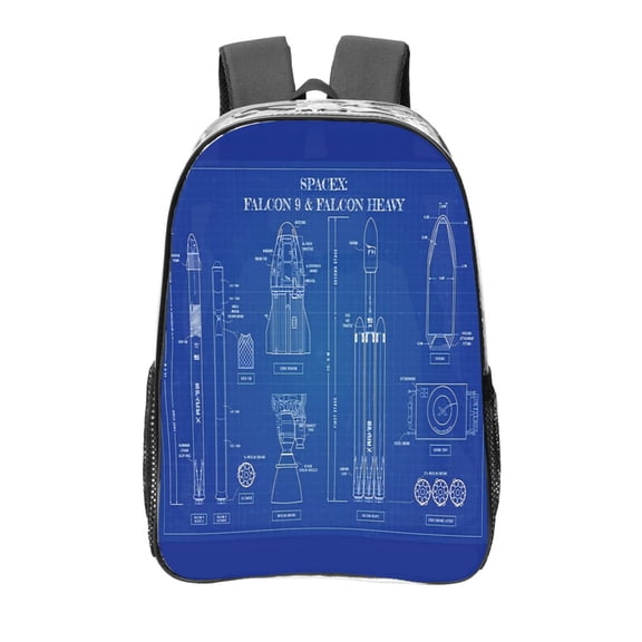 Spacex Falcon 9 Heavy Blueprint Transparent Backpack Fashion Travel Backpack Laptop Backpack 16 Inch