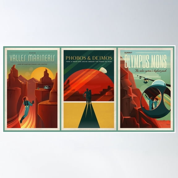 Spacex Mars Colonization And Tourism Association Triptych (8K Resolution) Poster Wall Art, Modern Wall Decor, 8x12 UNFRAMED