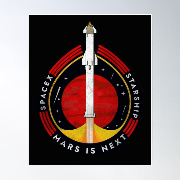 Spacex-Starship: Mars Is Next Commemorative Badge Poster Wall Art, Modern Wall Decor, 8x12 UNFRAMED