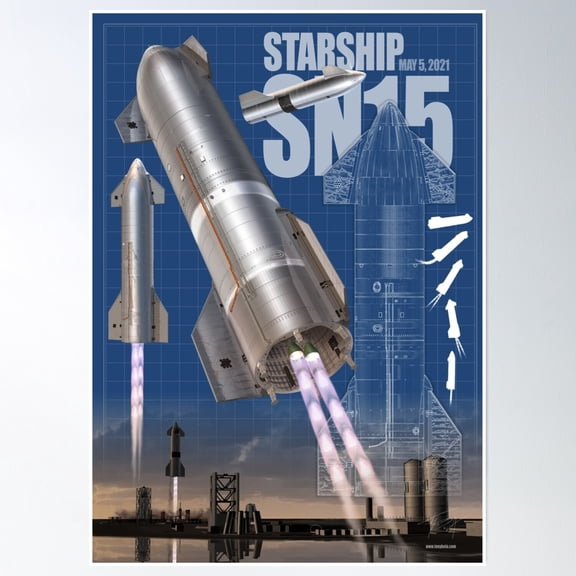 Spacex Starship Variant Sn15 Poster Wall Art, Modern Wall Decor, 8x12 UNFRAMED