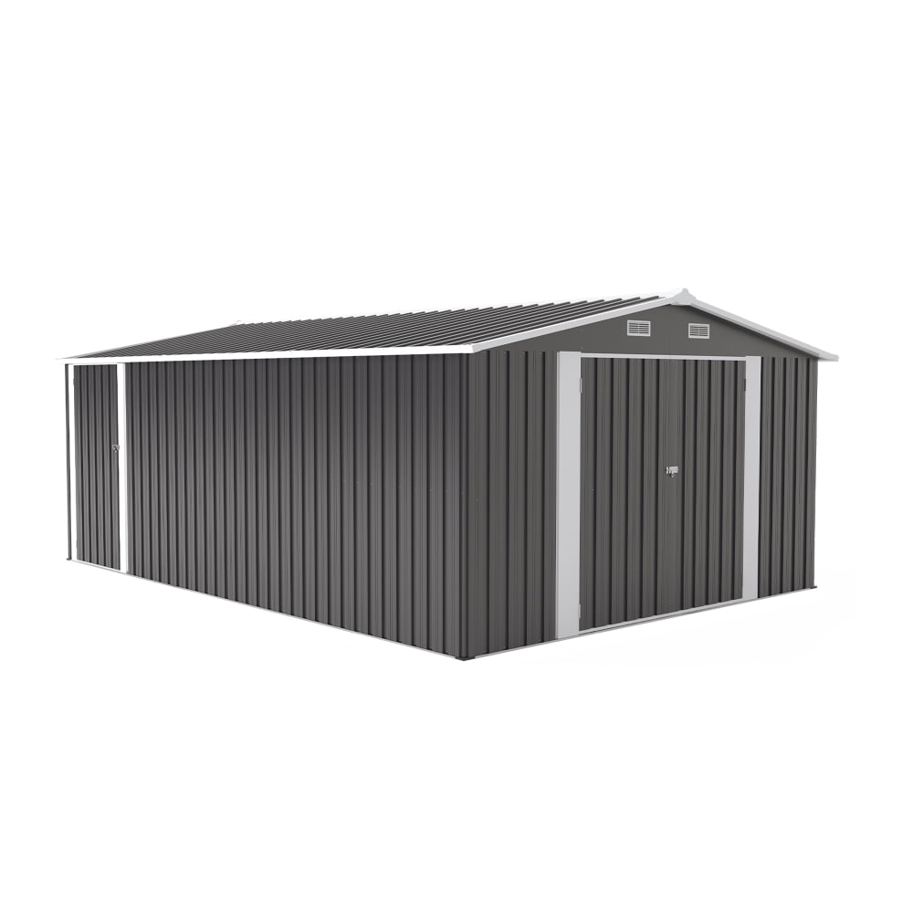 10x14 FT Metal Storage Shed with 2 Lockable Doors & 4 Vents, Sloped Roof Outdoor Garden Shed for Backyard & Patio，dark Grey