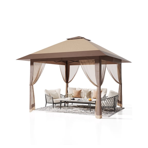Spacious 13x13FT Pop Up Outdoor Gazebo Canopy Tent – Double Roof, Waterproof & UV Protection, Mosquito Netting, Adjustable Height, Easy Setup Shelter for Patio, Backyard, Garden, Lawn, with Carry Bag