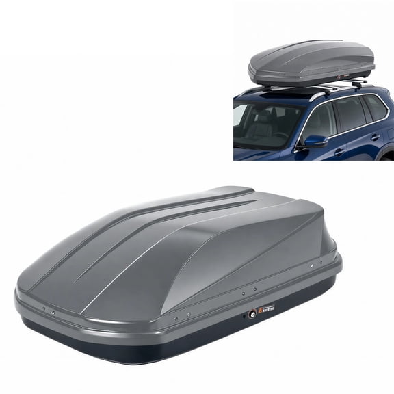 Spacious 17 Cu Ft Hard Shell Rooftop Cargo Box - Dual-Side Opening, Global Fit for Cars & SUVs, 220 lbs Heavy-Duty Capacity, Secure Straps & Keys - Gray