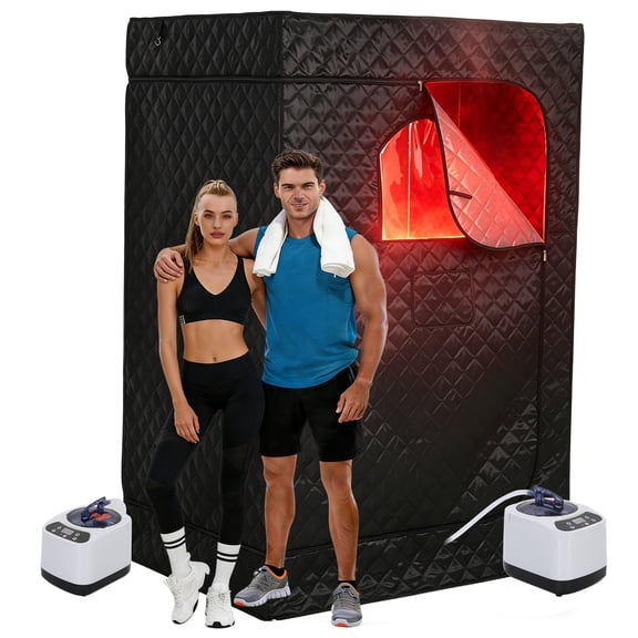 Spacious 2 Person Infrared Sauna for Home Use Portable Design with 2 Steamers & Folding Chairs, Remote, 9 Heat Settings
