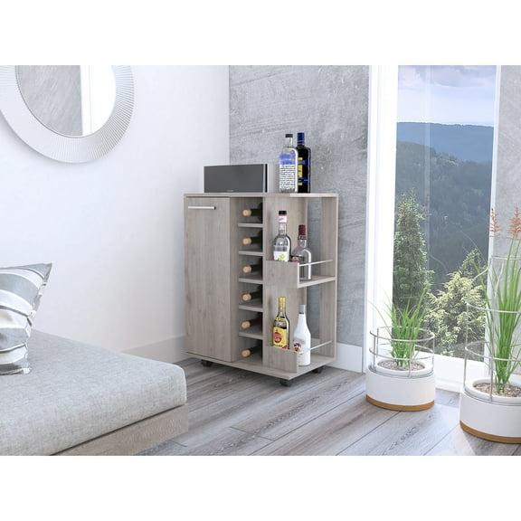 Spacious 2-shelf Oak Liquor Cart With 6 Locking Mechanism 2 Shelves, And Space