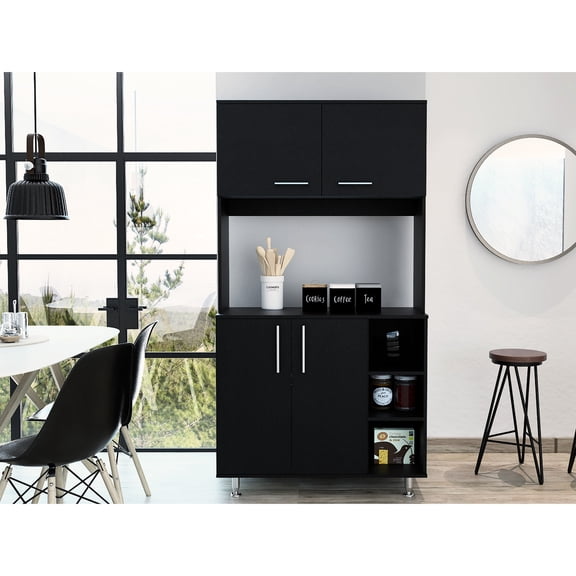 Spacious 3 - Shelf Pantry Cabinet | Store Frequent - Use Items on Open Rack, Big Items Below | Create an Organized Kitchen Space