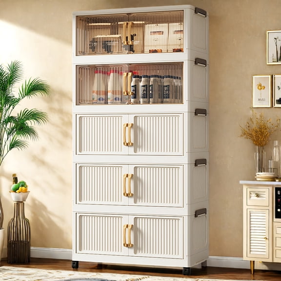 5/3-Level Plastic Storage Box (19In Wide) - Spacious w/Lid, Collapsible Lockers, Stackable w/Wheels, Folding System for Wardrobe/Bathroom/Home/Office/Dorm