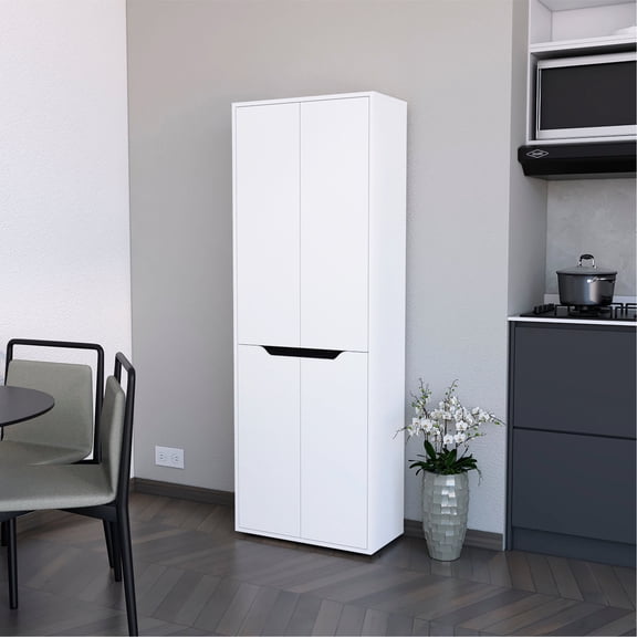 Spacious 5-Shelf White Pantry | Optimize Kitchen Storage in Tight Spaces