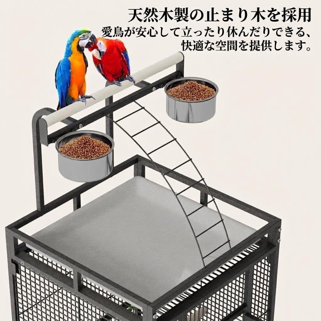 Spacious 60 Inch Wrought Iron Bird Cage with Play Top. 4 Stainless Steel Bowls. Slide-Out Tray. Rolling Stand - Ideal for Parrots. African Grey. Cockatiel. Conure. Budgie. . Canary - White