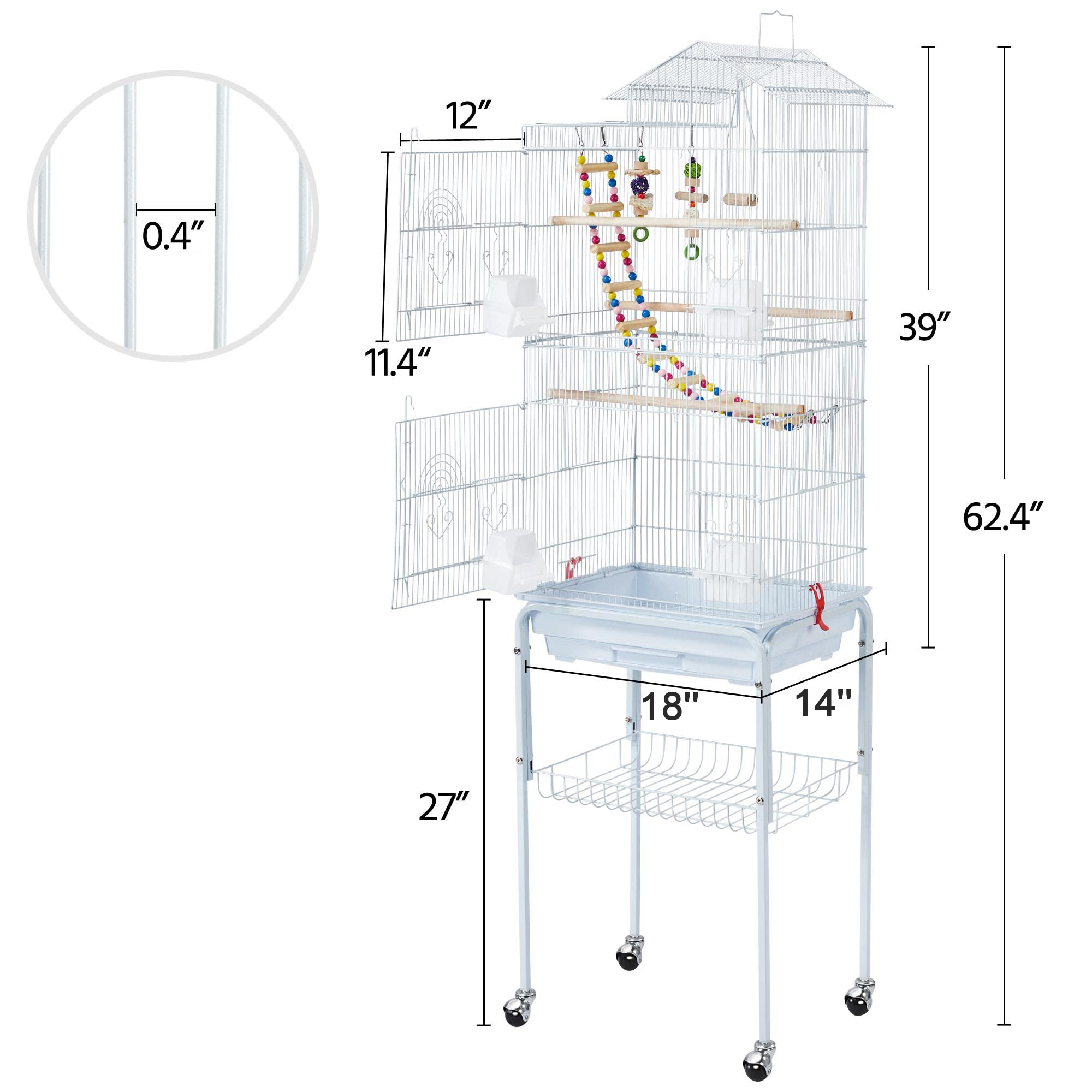 Picture of Spacious 62.4 Inch Parrot Cage with Wheels, Removable Rolling Stand for ...